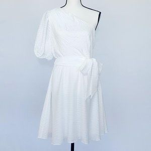 Nine West Women's One Shoulder Belted Dress White Size Medium
